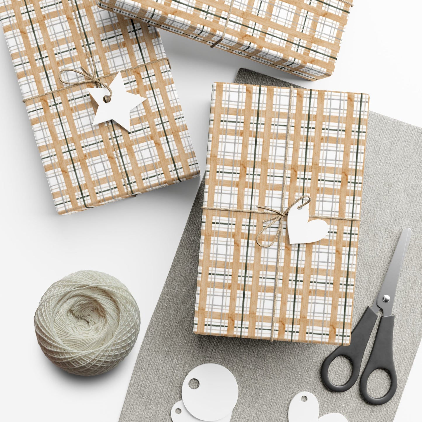 Beige Plaid Gift Wrap Papers - miles to shore
