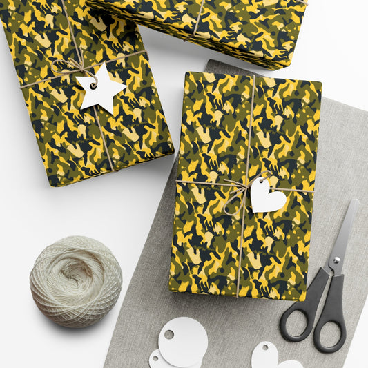 Yellow Green Black Military Camo Gift Wrap Paper - miles to shore