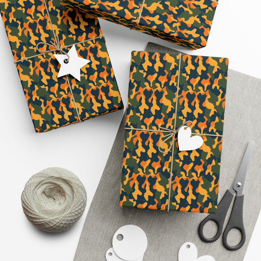 Orange Green Military Camo Gift Wrap Paper - miles to shore