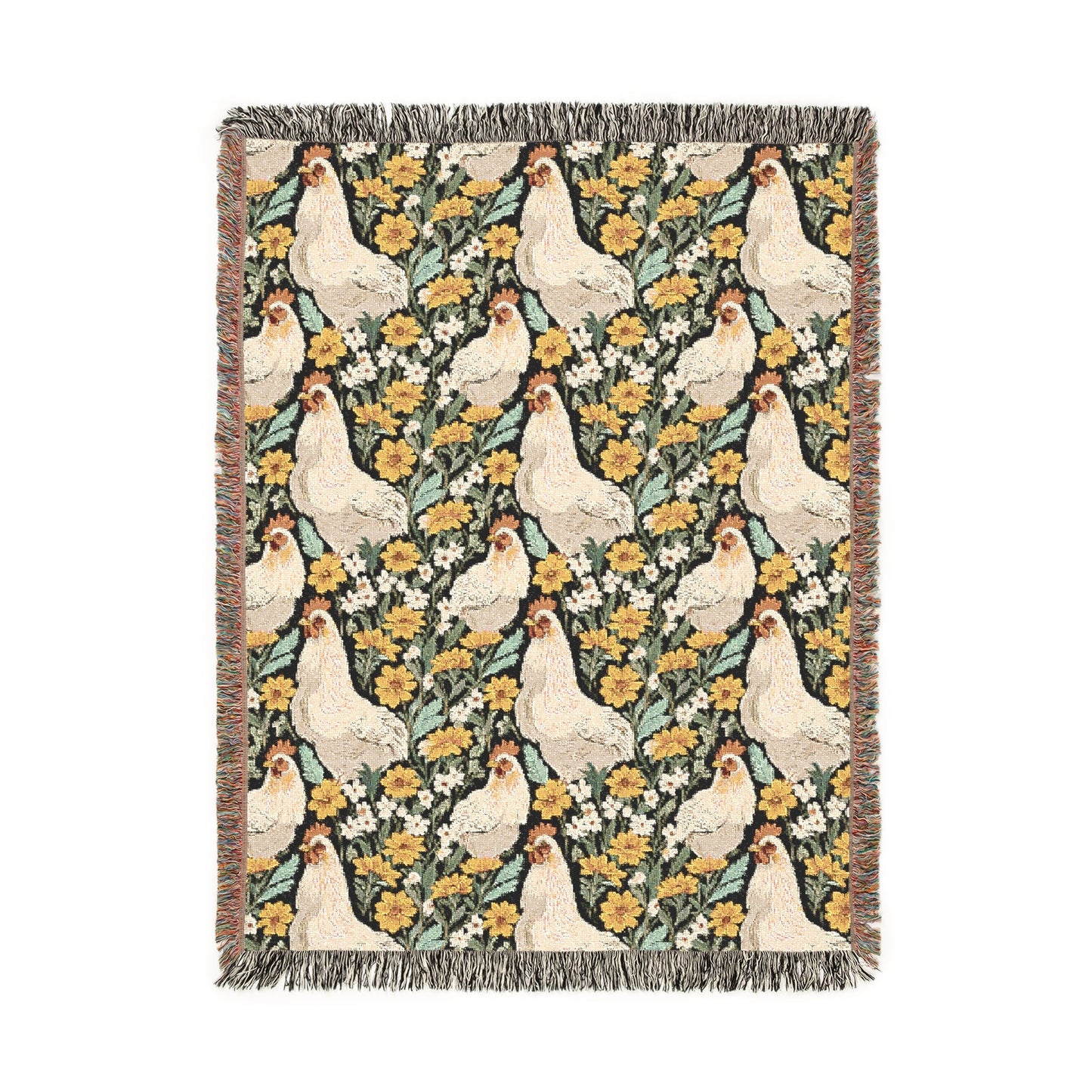 Chickens and Wild Flowers Woven Blanket - miles to shore
