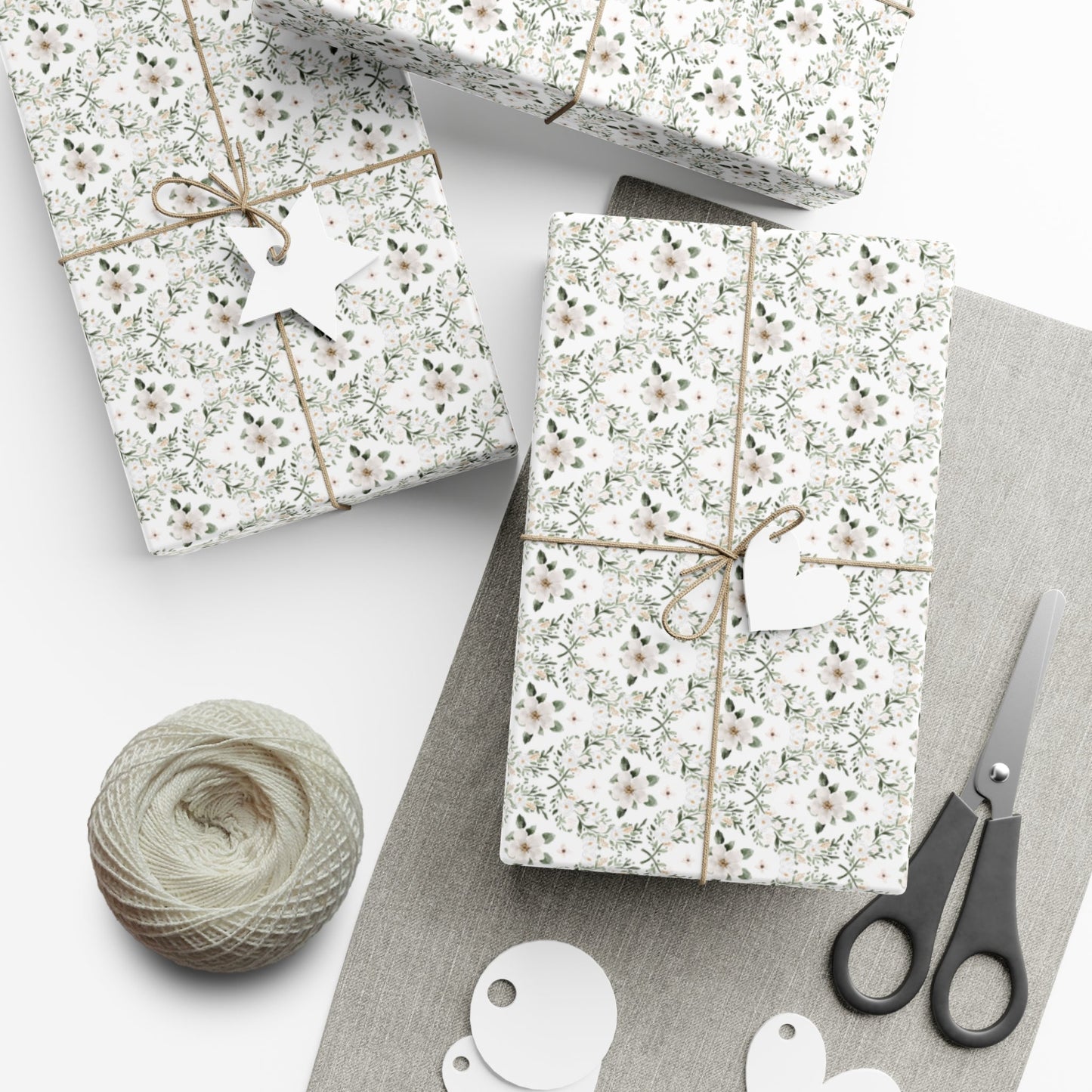 White Flowers Gift Wrap Papers - miles to shore