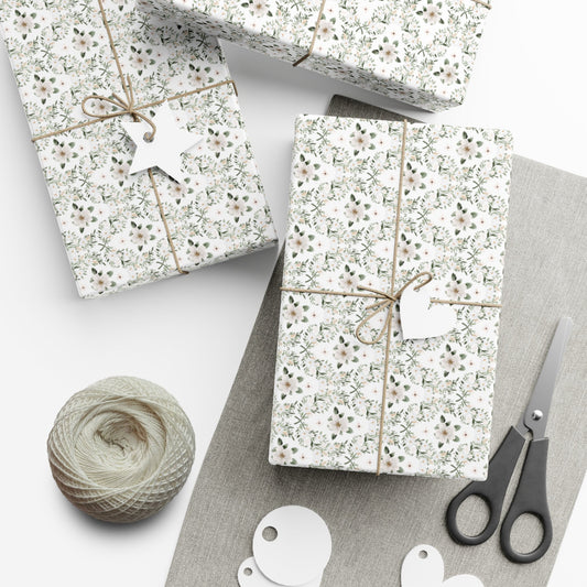White Flowers Gift Wrap Papers - miles to shore