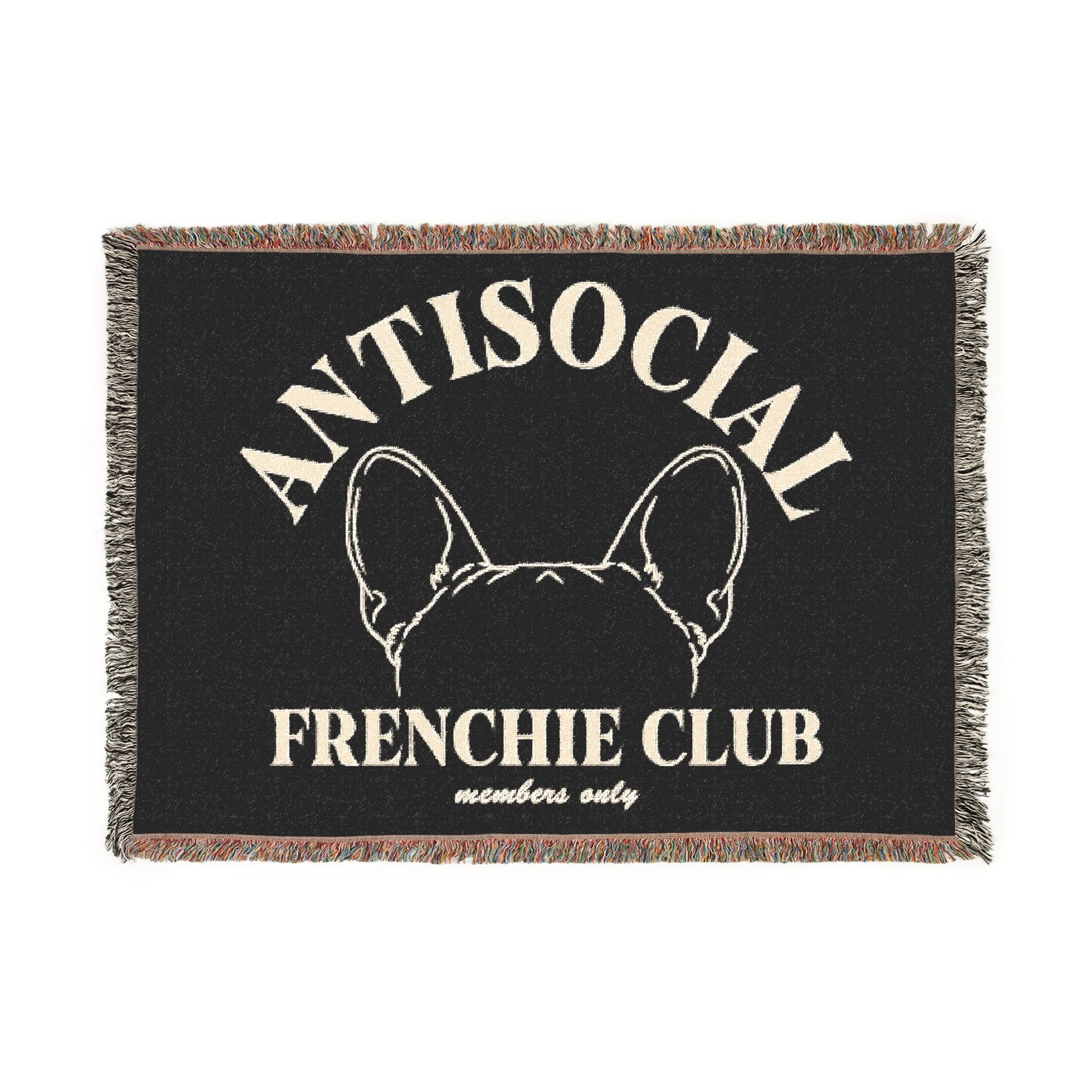 Antisocial Frenchie Club French Bulldog Ears Woven Blanket - miles to shore