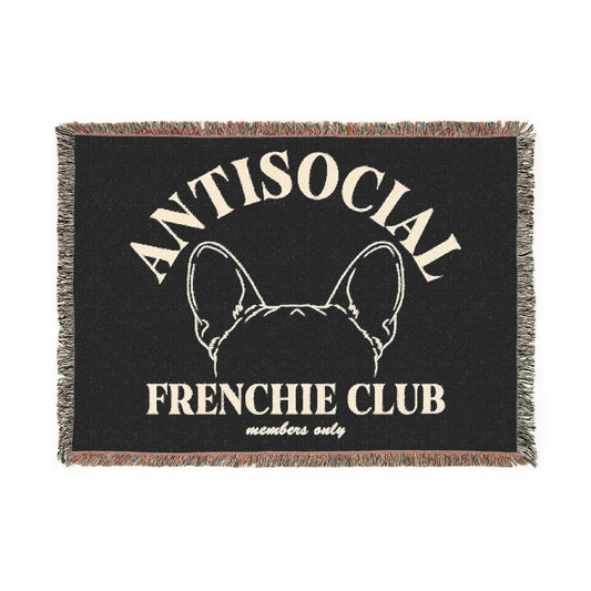 Antisocial Frenchie Club French Bulldog Ears Woven Blanket - miles to shore