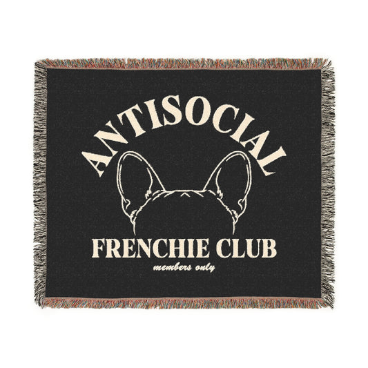 Antisocial Frenchie Club French Bulldog Ears Woven Blanket - miles to shore