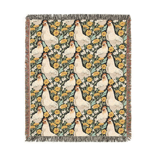 Chickens and Wild Flowers Woven Blanket - miles to shore