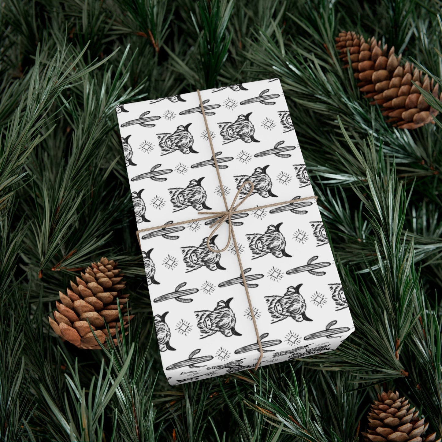 Western Highland Cows and Cactus Gift Wrap Paper - miles to shore