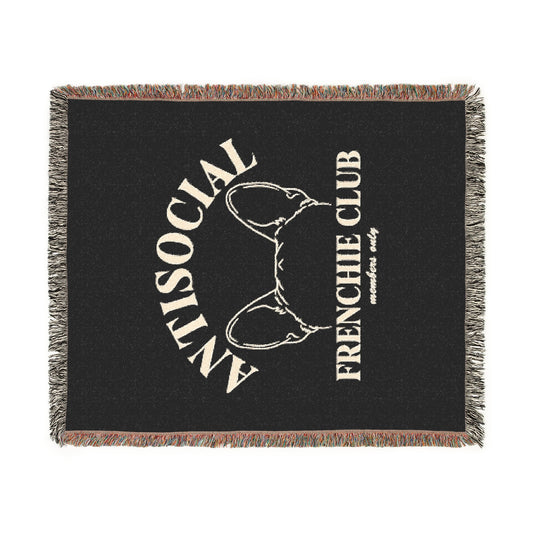 Antisocial Frenchie Club French Bulldog Ears Woven Blanket - miles to shore