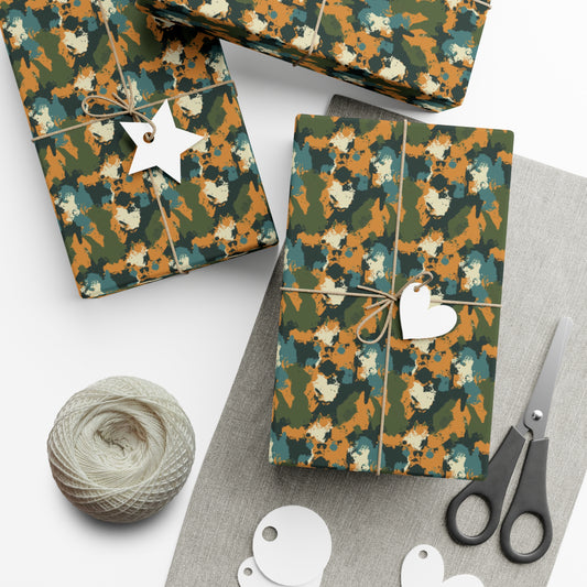 Orange Green Blue Smudge Military Camo Gift Wrap Paper - miles to shore