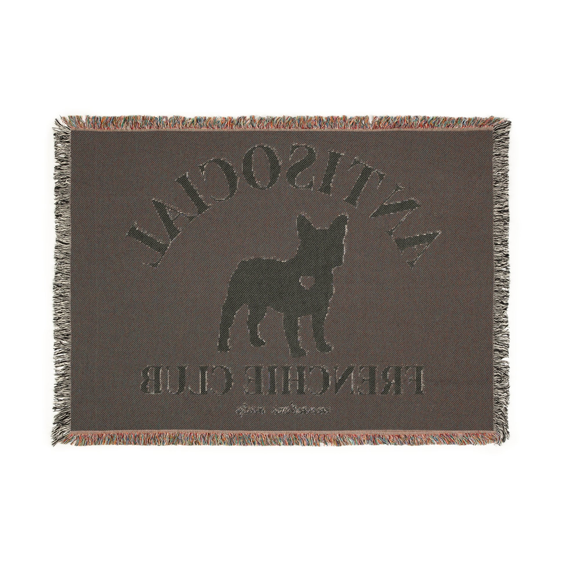 Antisocial Frenchie Club French Bulldog Woven Blanket - miles to shore