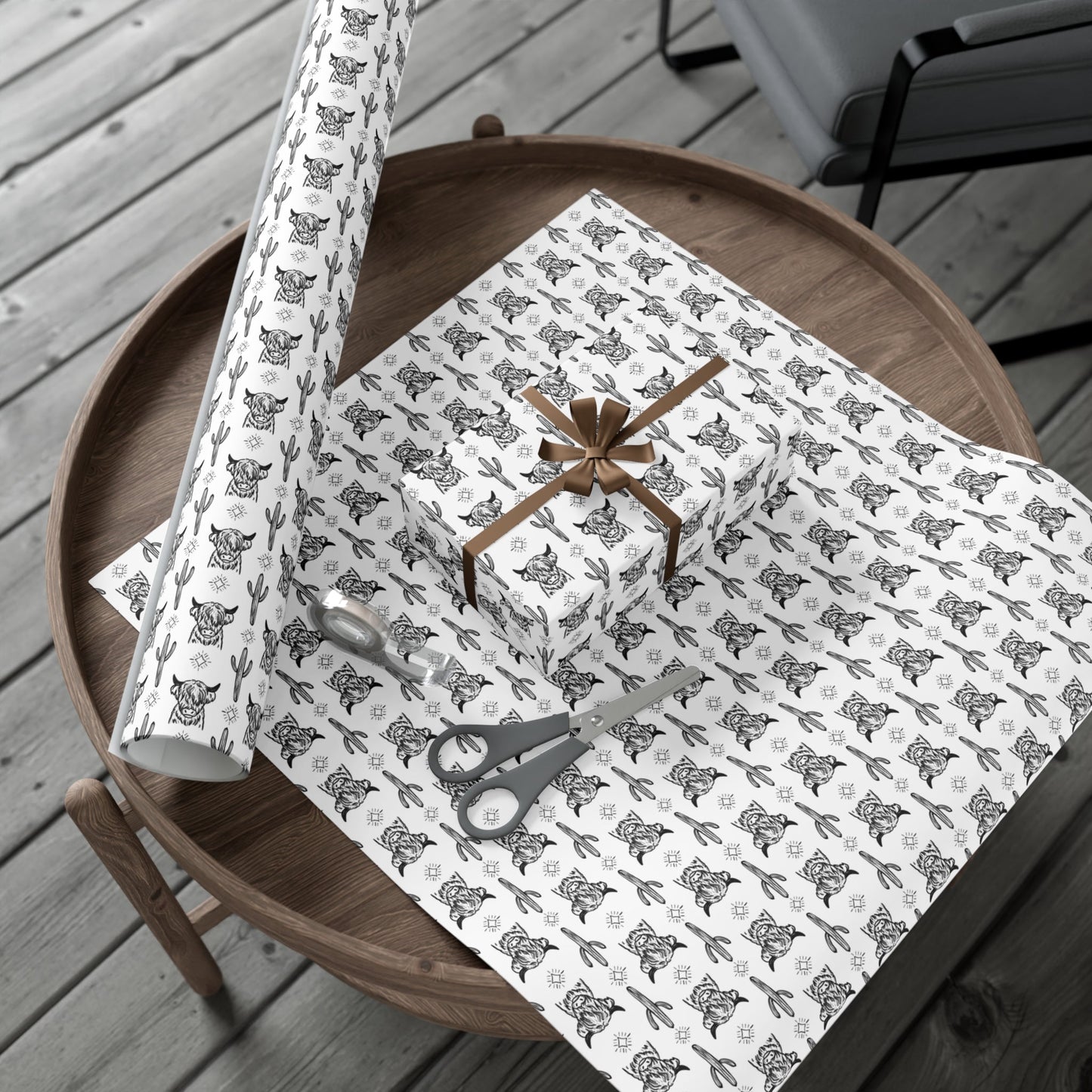Western Highland Cows and Cactus Gift Wrap Paper - miles to shore