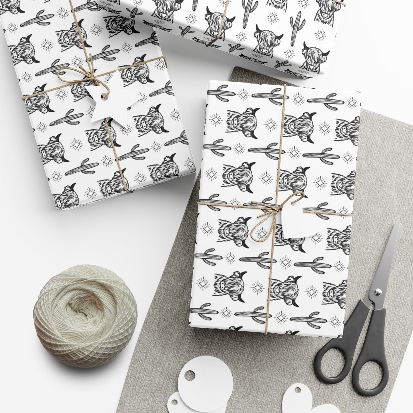 Western Highland Cows and Cactus Gift Wrap Paper - miles to shore
