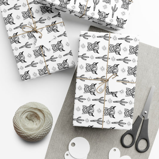 Western Highland Cows and Cactus Gift Wrap Paper - miles to shore