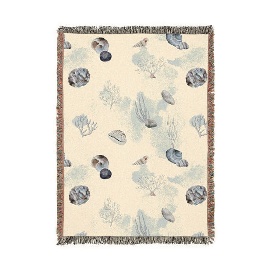 Water Coral and Shells Woven Blanket - miles to shore