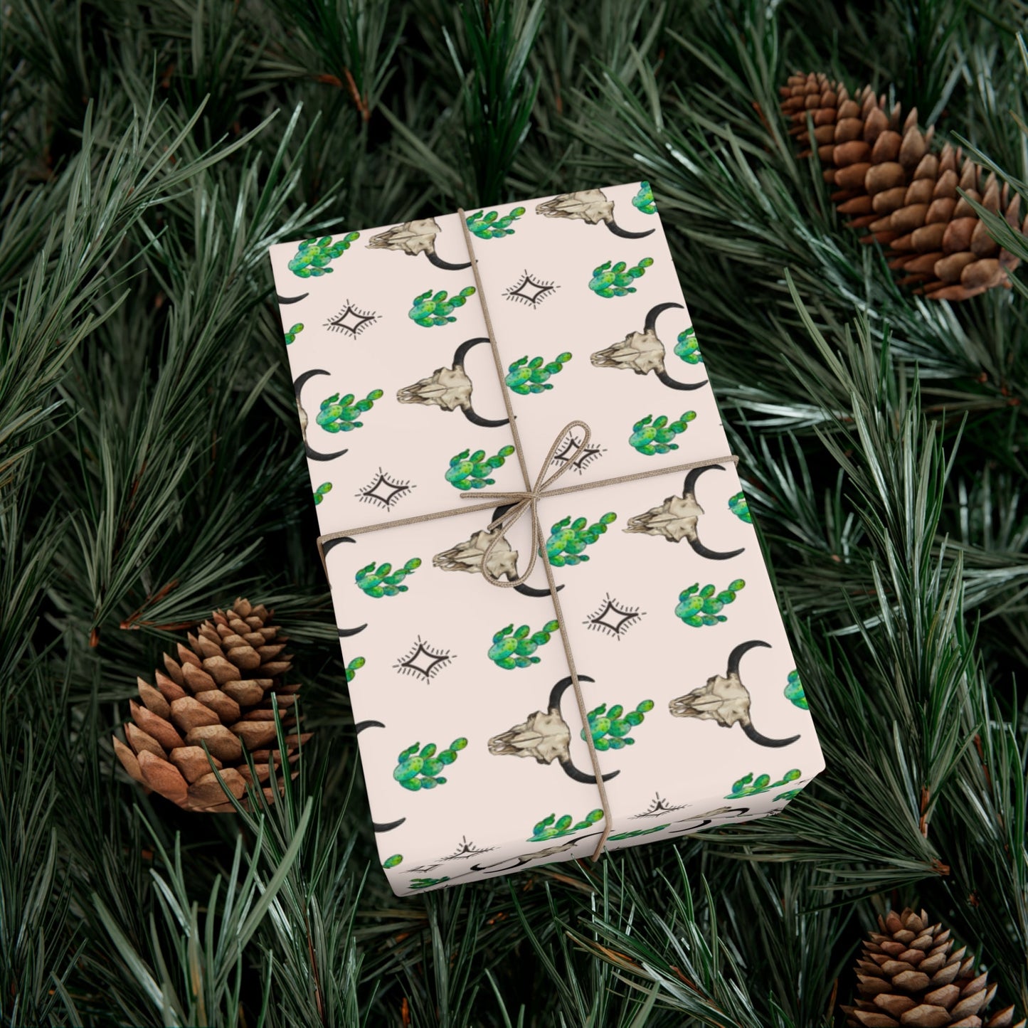 Western Steer Skull and Cactus Gift Wrap Paper - miles to shore