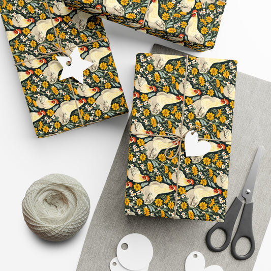 Floral Chickens Gift Wrap Paper - miles to shore