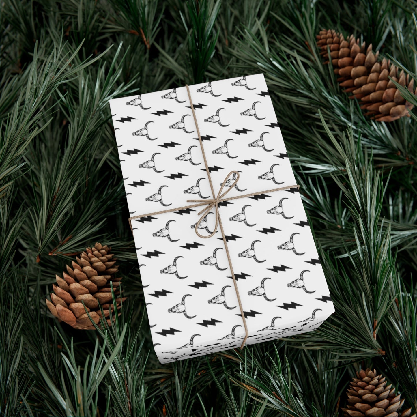 Western Steer Skull and Lightning Bolt Gift Wrap Paper - miles to shore