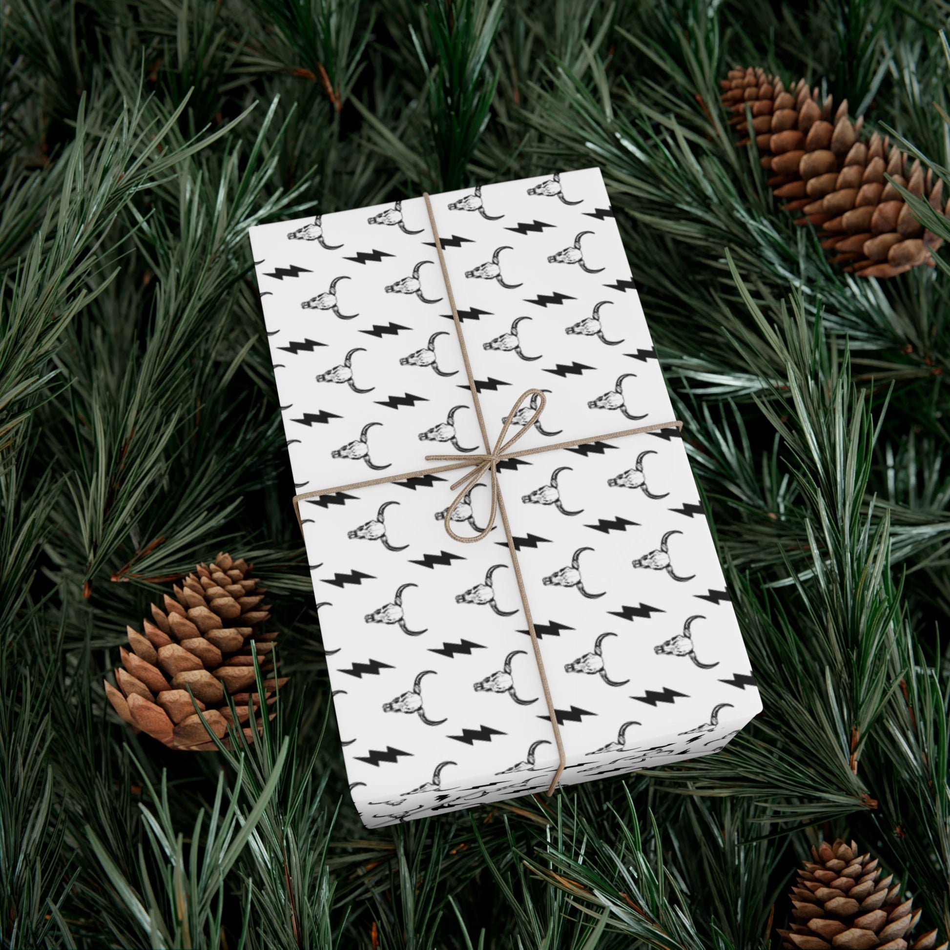 Western Steer Skull and Lightning Bolt Gift Wrap Paper - miles to shore
