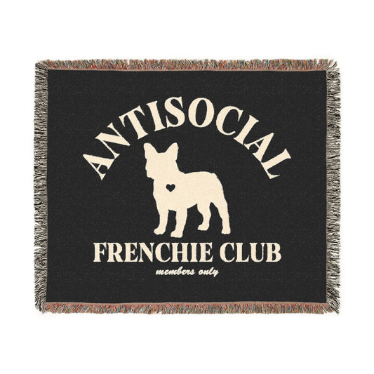 Antisocial Frenchie Club French Bulldog Woven Blanket - miles to shore