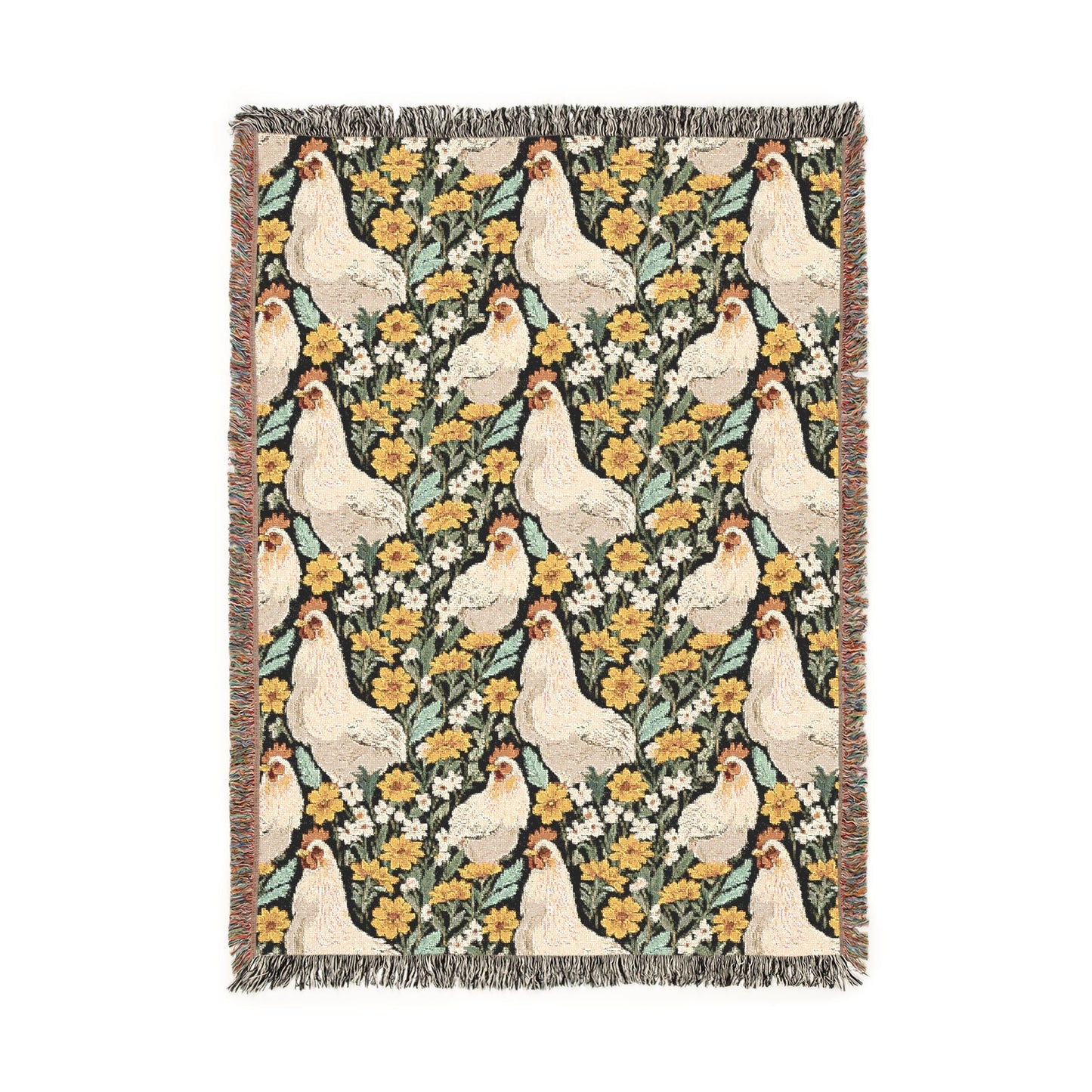 Chickens and Wild Flowers Woven Blanket - miles to shore