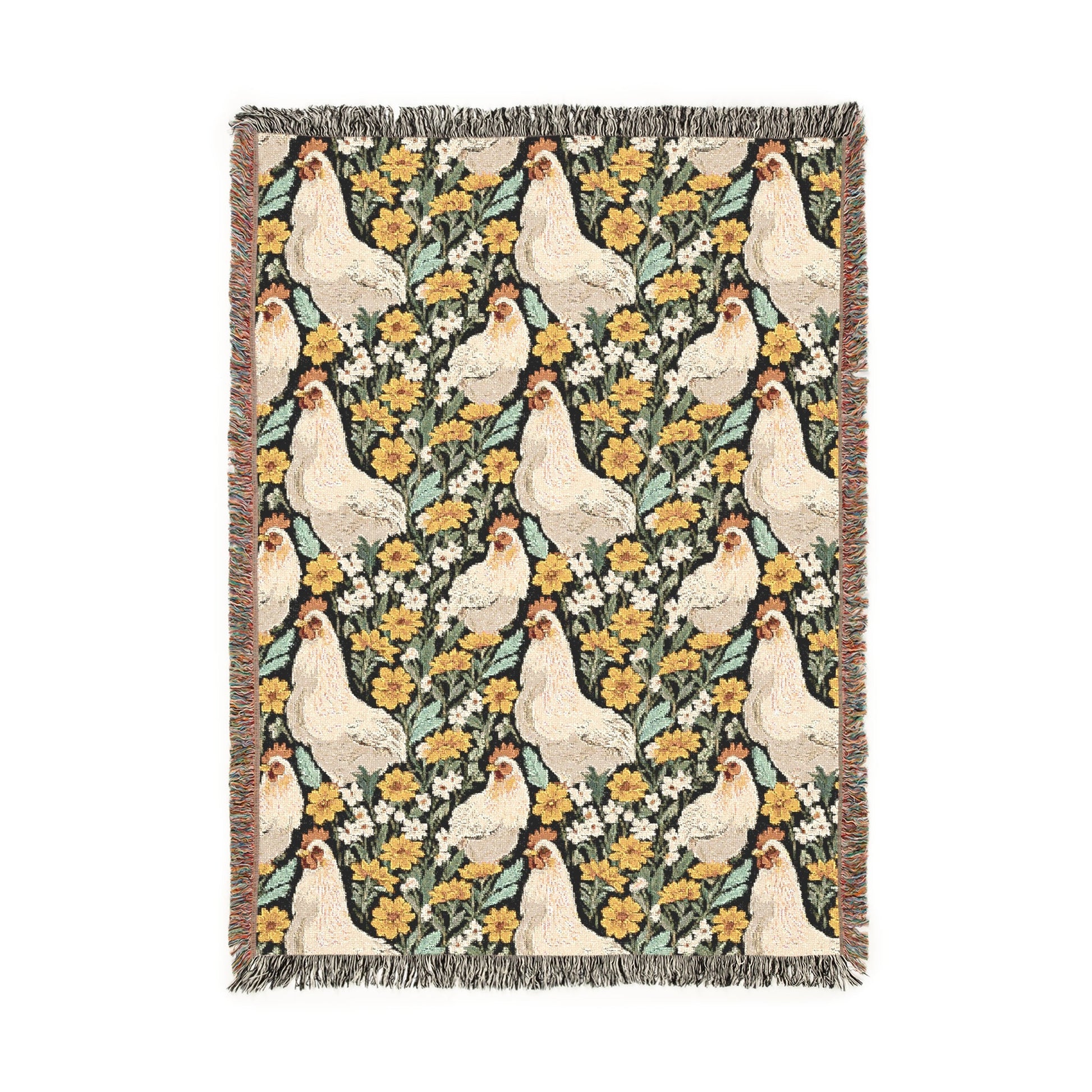 Chickens and Wild Flowers Woven Blanket - miles to shore