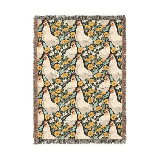 Chickens and Wild Flowers Woven Blanket - miles to shore
