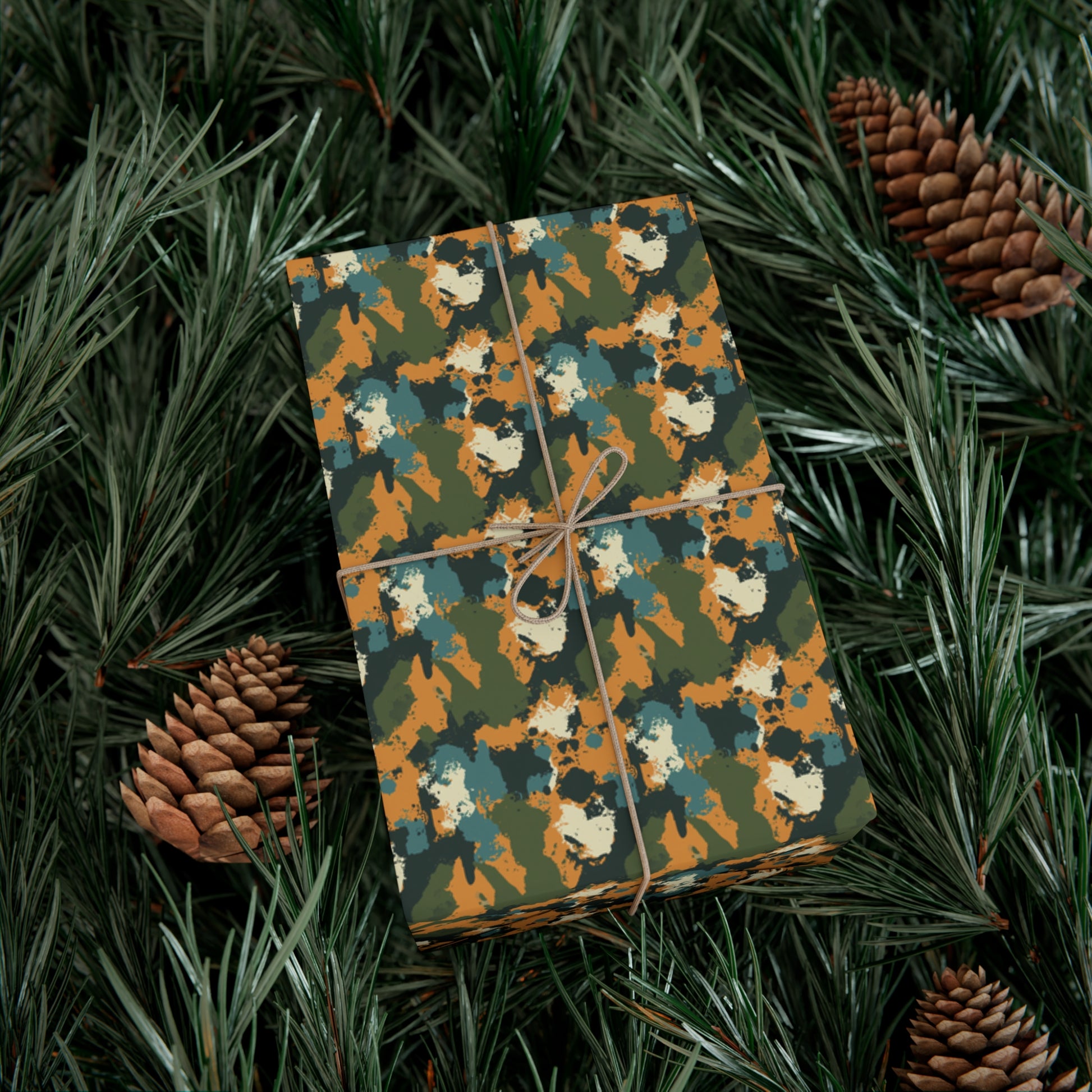 Orange Green Blue Smudge Military Camo Gift Wrap Paper - miles to shore