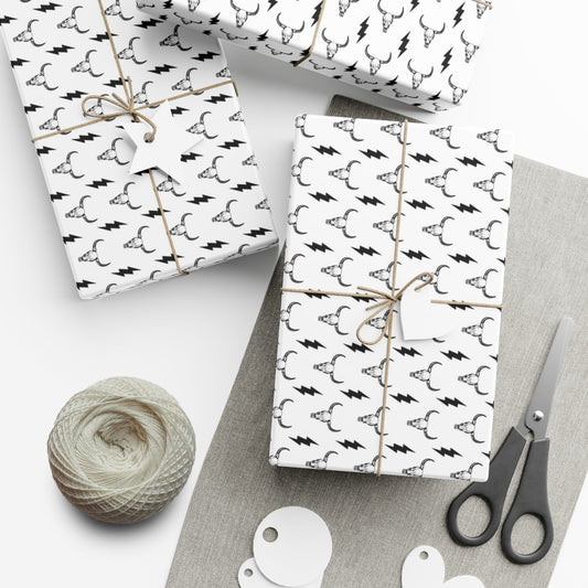Western Steer Skull and Lightning Bolt Gift Wrap Paper - miles to shore