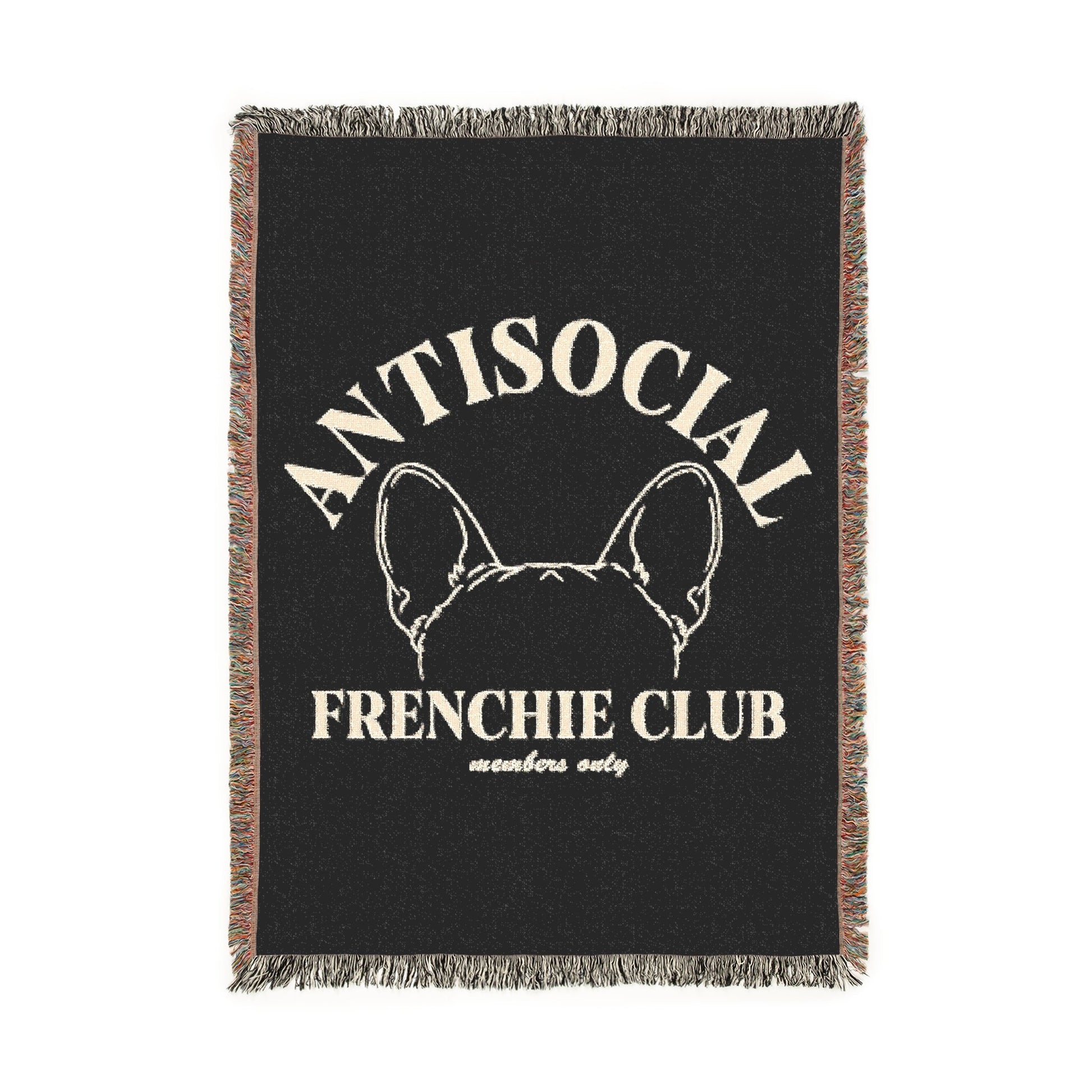 Antisocial Frenchie Club French Bulldog Ears Woven Blanket - miles to shore