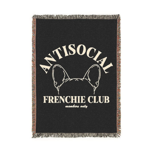 Antisocial Frenchie Club French Bulldog Ears Woven Blanket - miles to shore