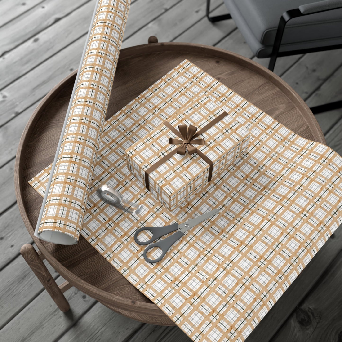 Beige Plaid Gift Wrap Papers - miles to shore