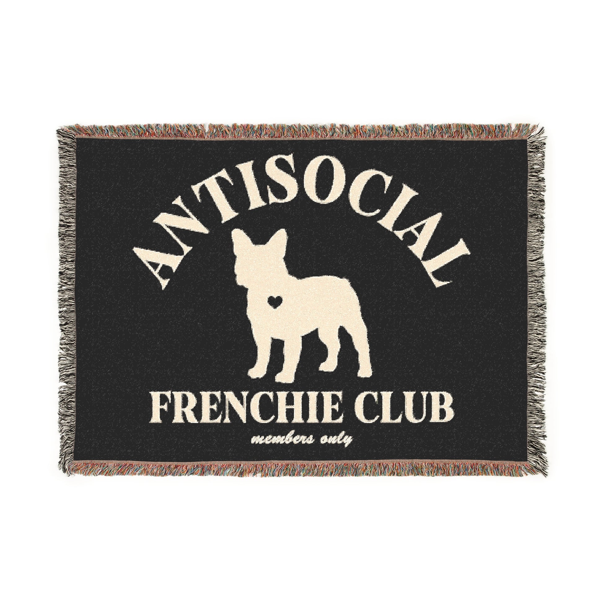 Antisocial Frenchie Club French Bulldog Woven Blanket - miles to shore