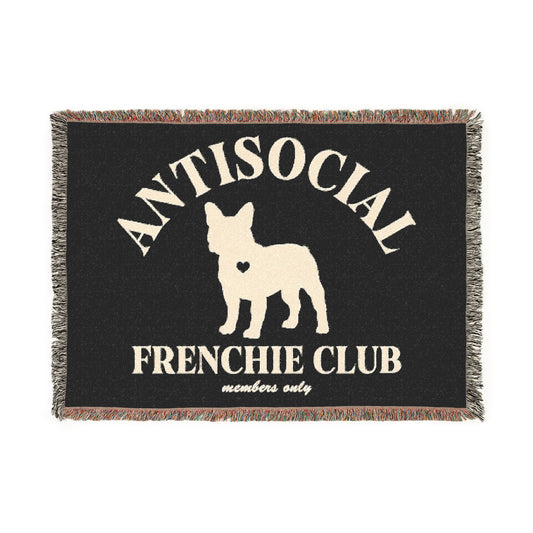 Antisocial Frenchie Club French Bulldog Woven Blanket - miles to shore