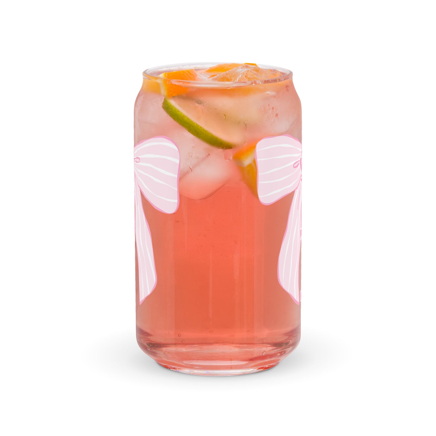 Charleston SC Pink Stripes Bow Glass Can - miles to shore