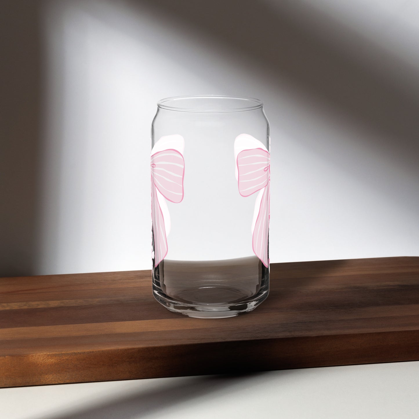Charleston SC Pink Stripes Bow Glass Can - miles to shore