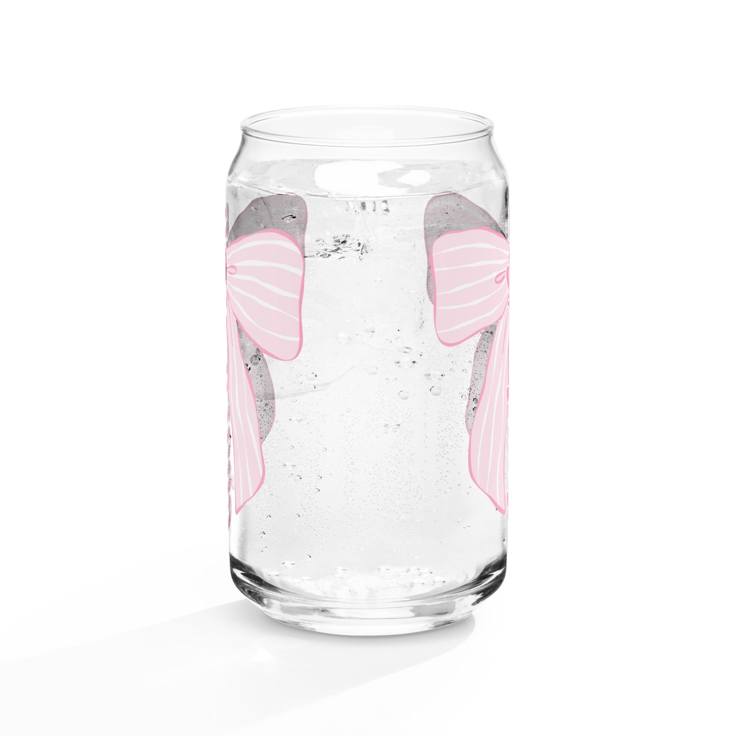 Charleston SC Pink Stripes Bow Glass Can - miles to shore