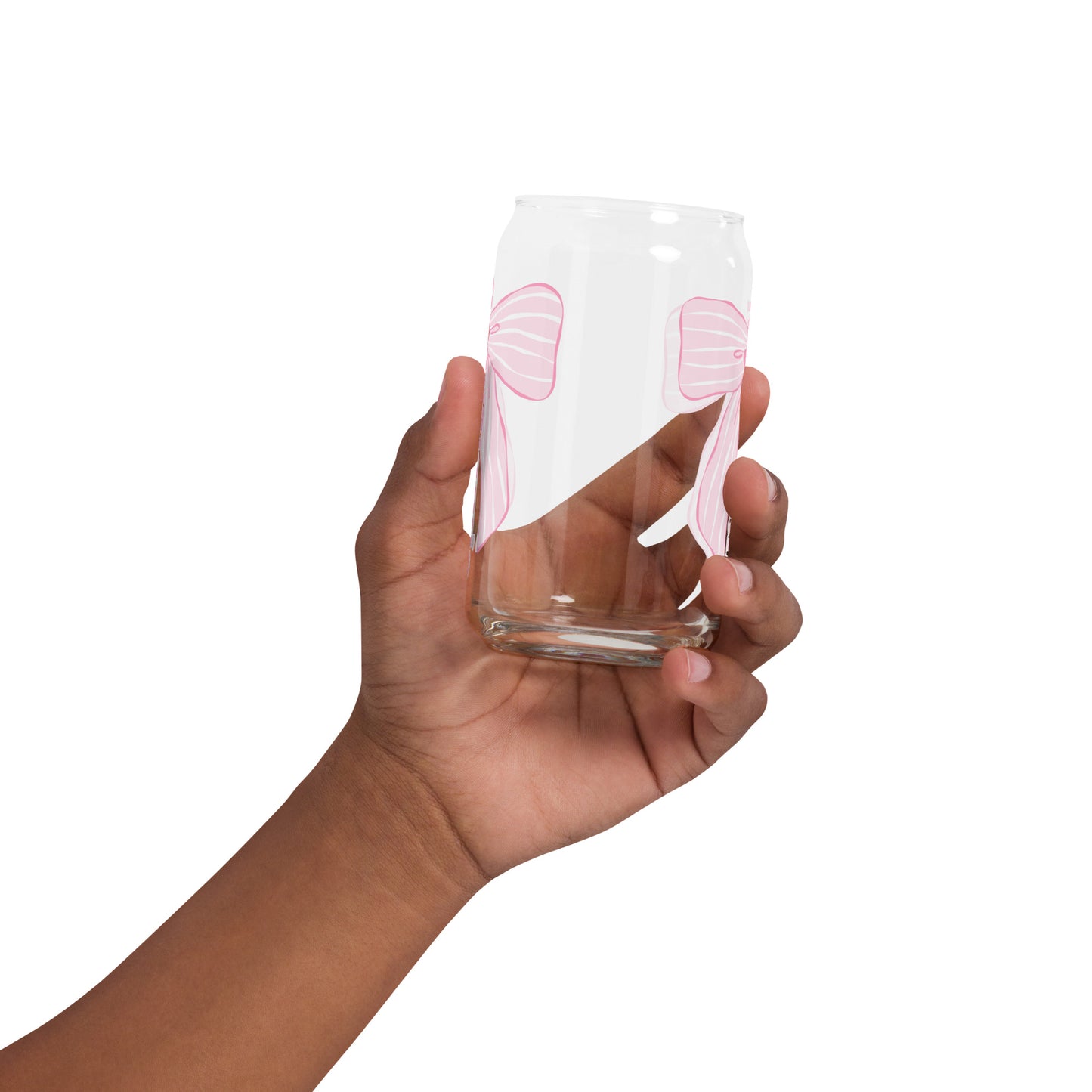 Charleston SC Pink Stripes Bow Glass Can - miles to shore