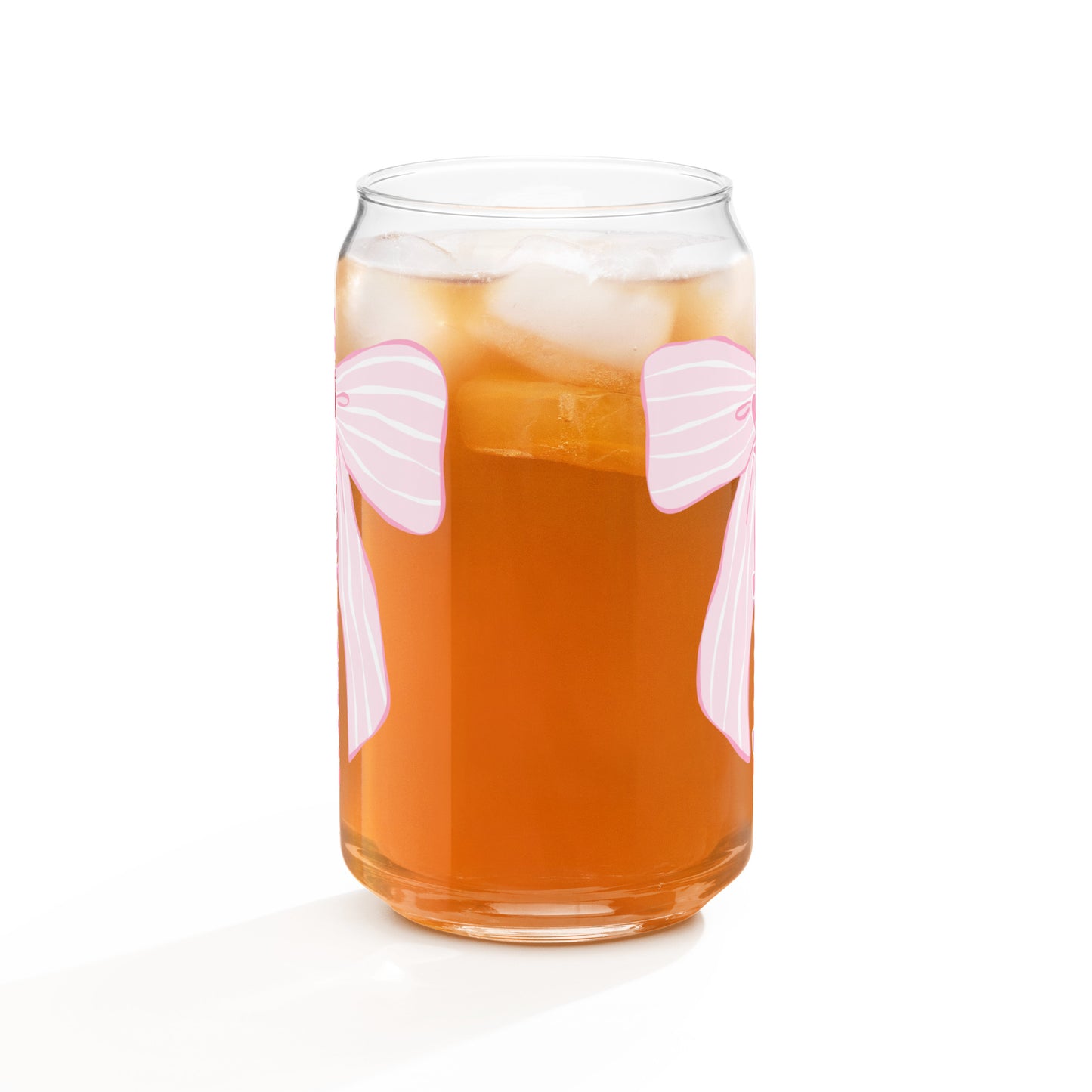 Charleston SC Pink Stripes Bow Glass Can - miles to shore