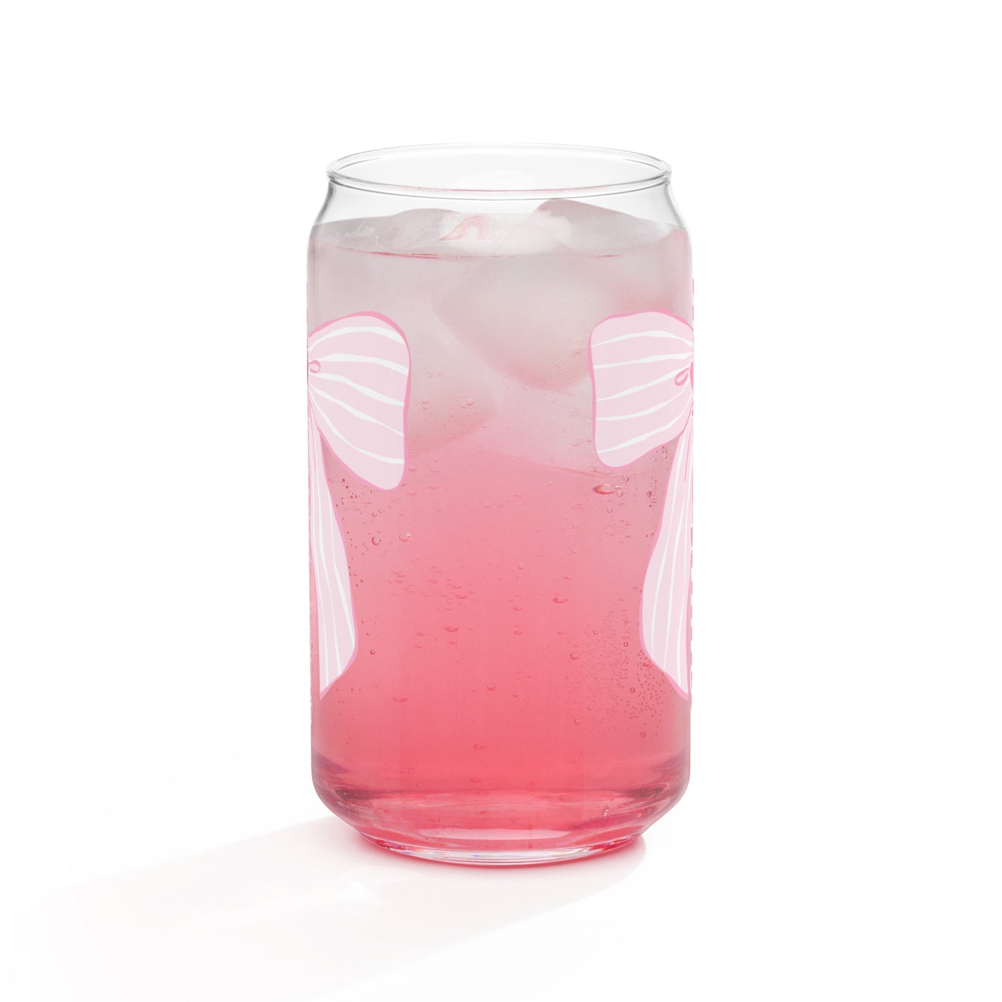 Charleston SC Pink Stripes Bow Glass Can - miles to shore