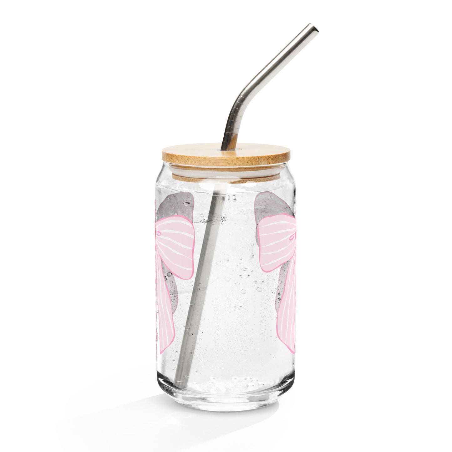 Charleston SC Pink Stripes Bow Glass Can - miles to shore