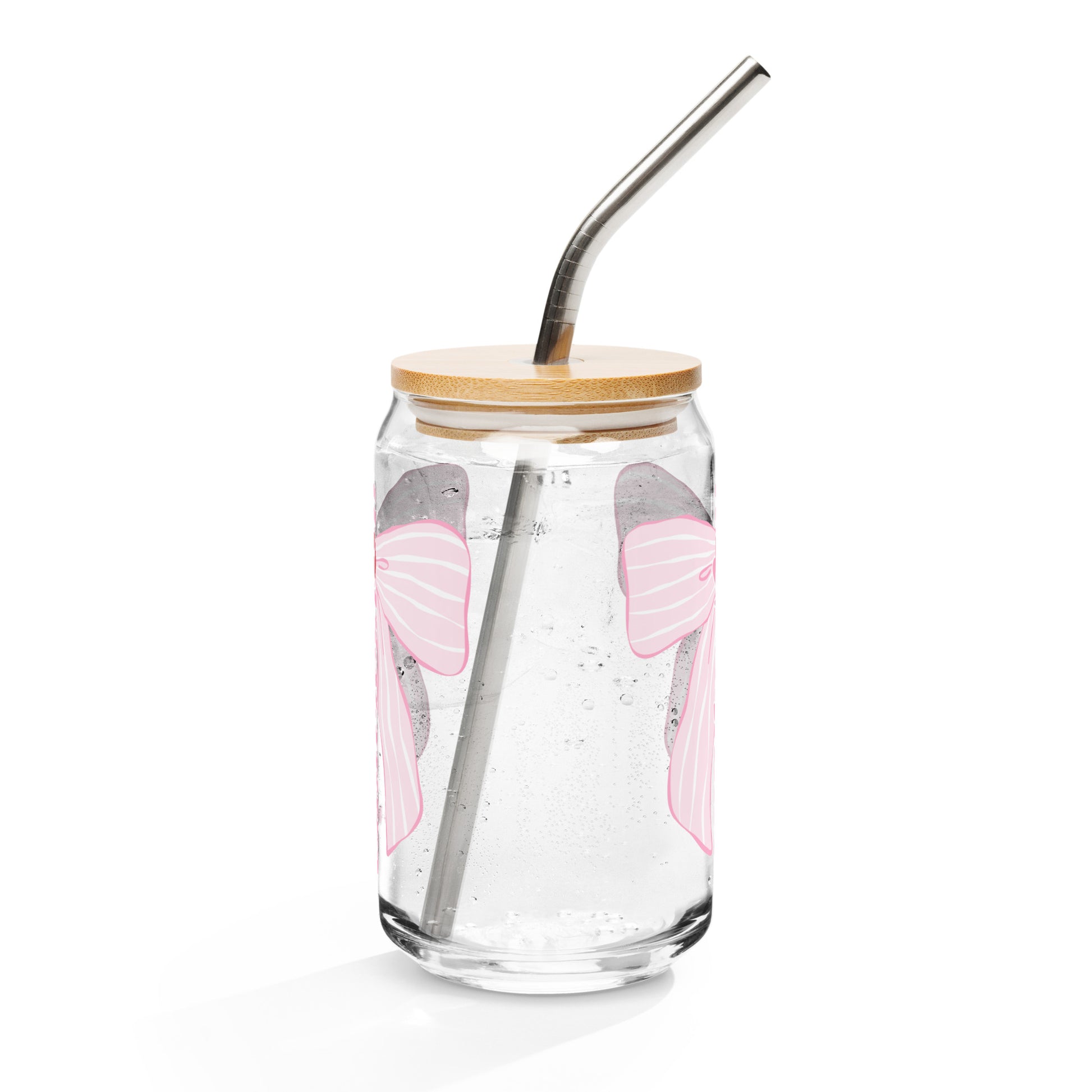 Charleston SC Pink Stripes Bow Glass Can - miles to shore