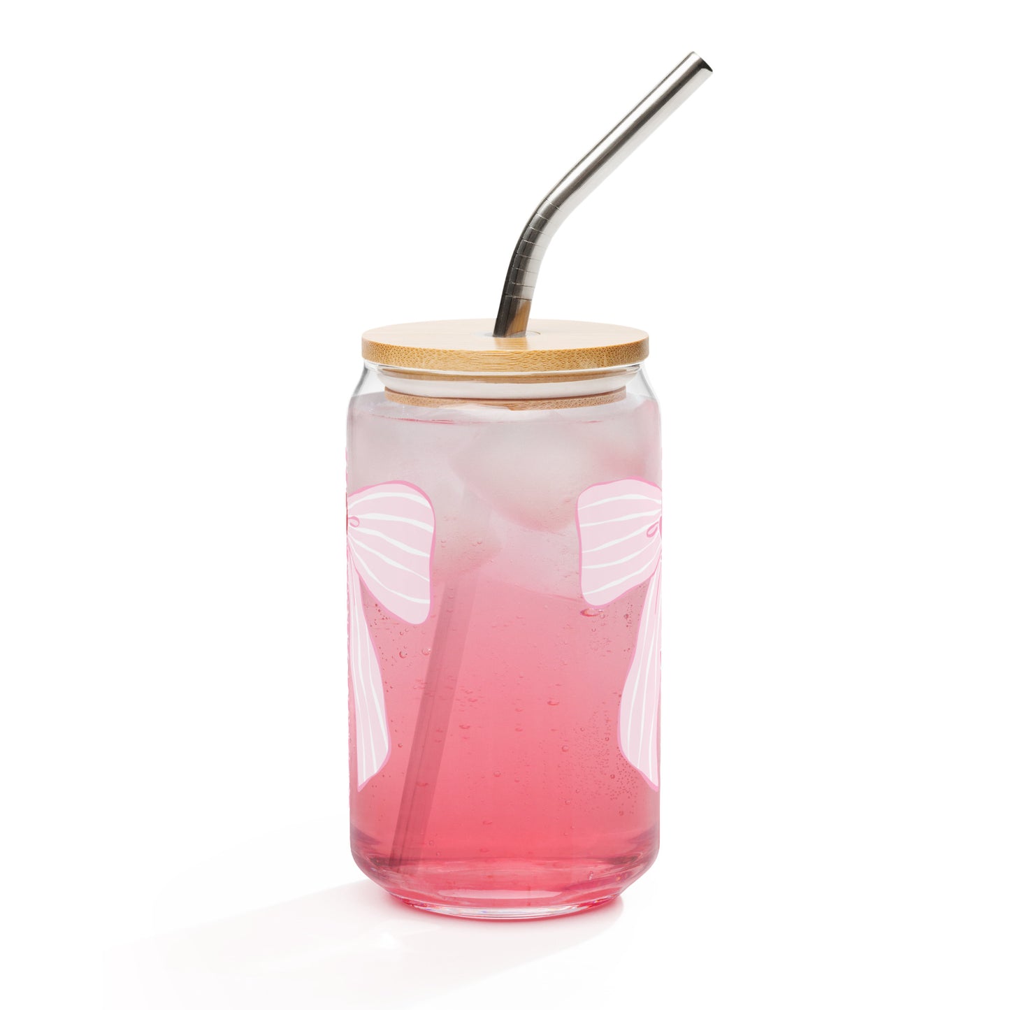 Charleston SC Pink Stripes Bow Glass Can - miles to shore