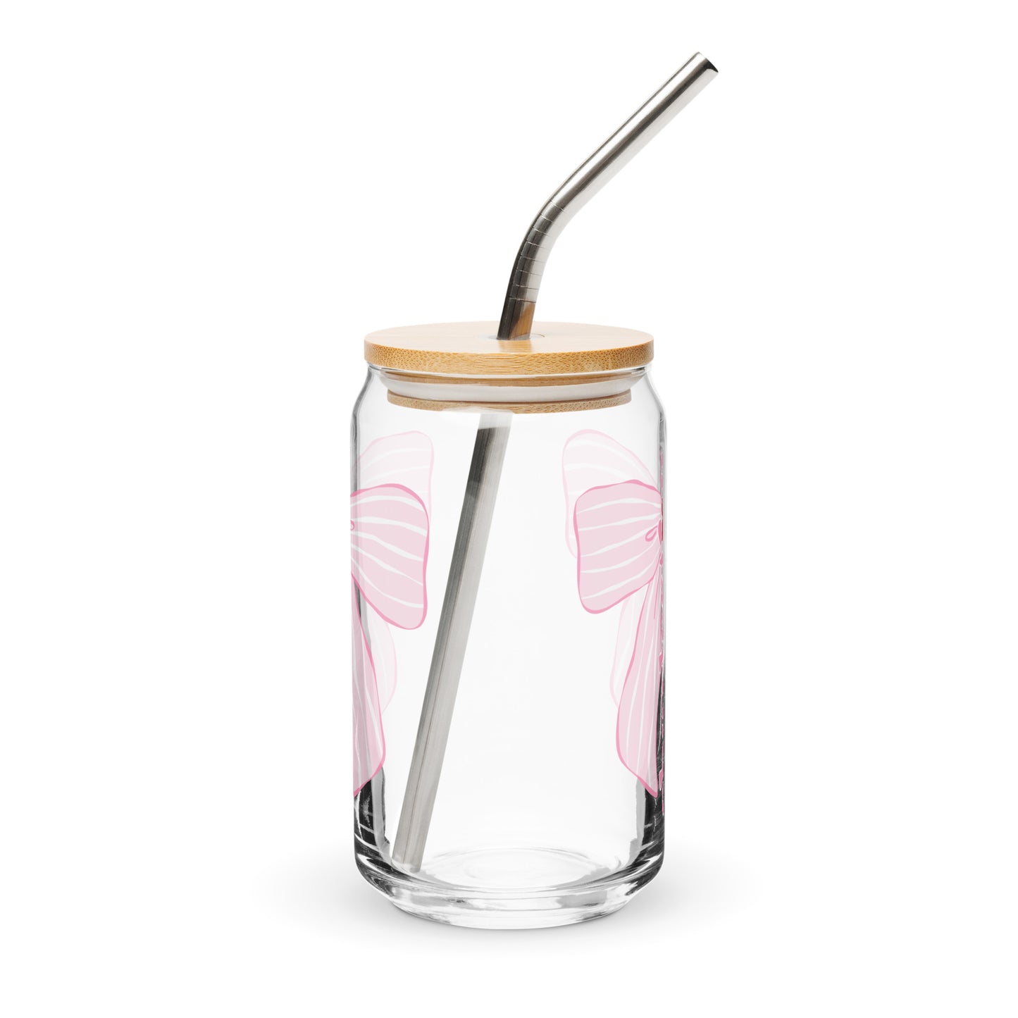 Charleston SC Pink Stripes Bow Glass Can - miles to shore