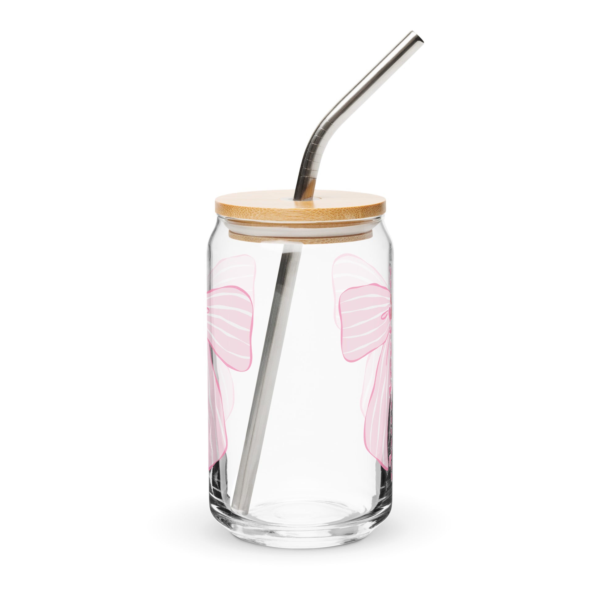 Charleston SC Pink Stripes Bow Glass Can - miles to shore