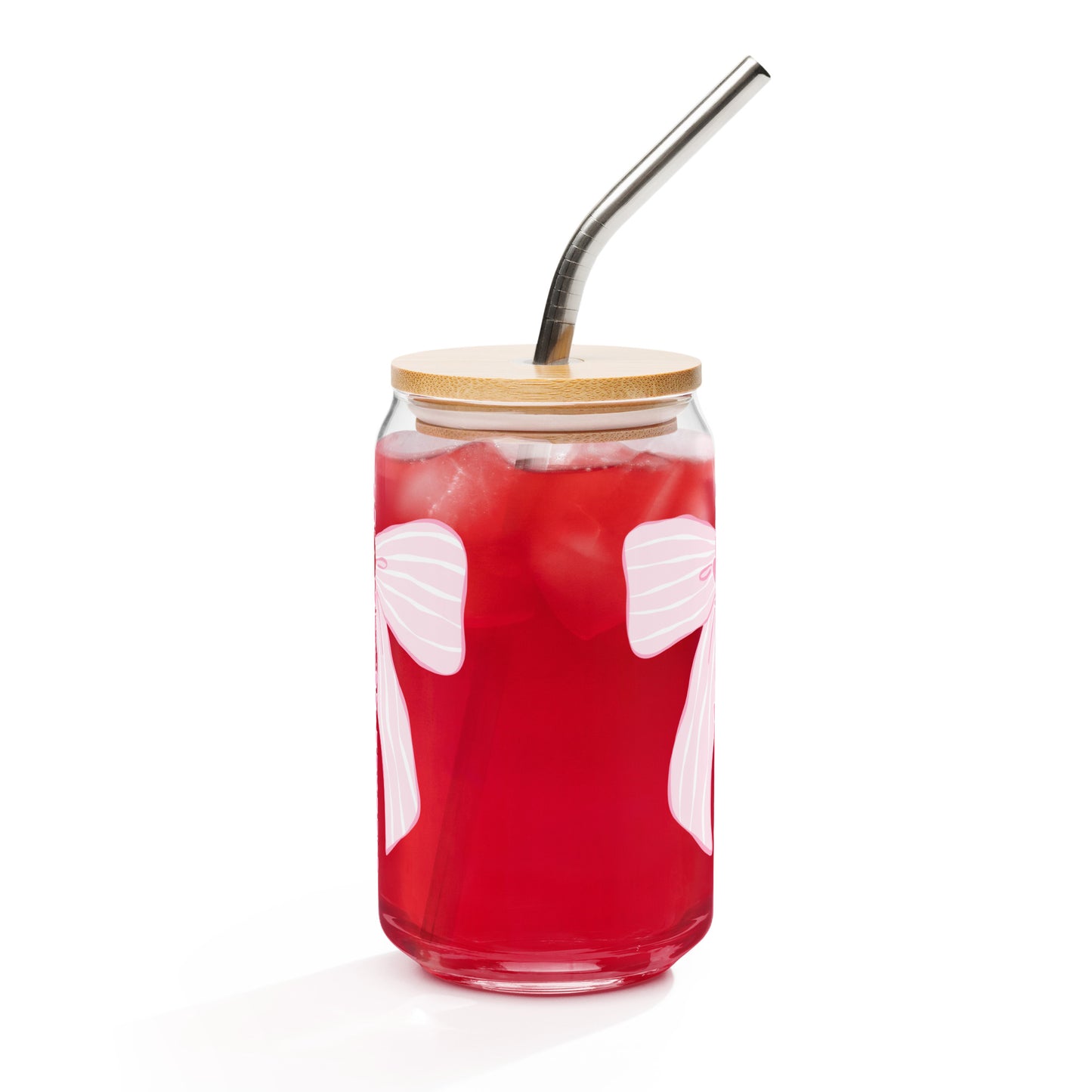 Charleston SC Pink Stripes Bow Glass Can - miles to shore