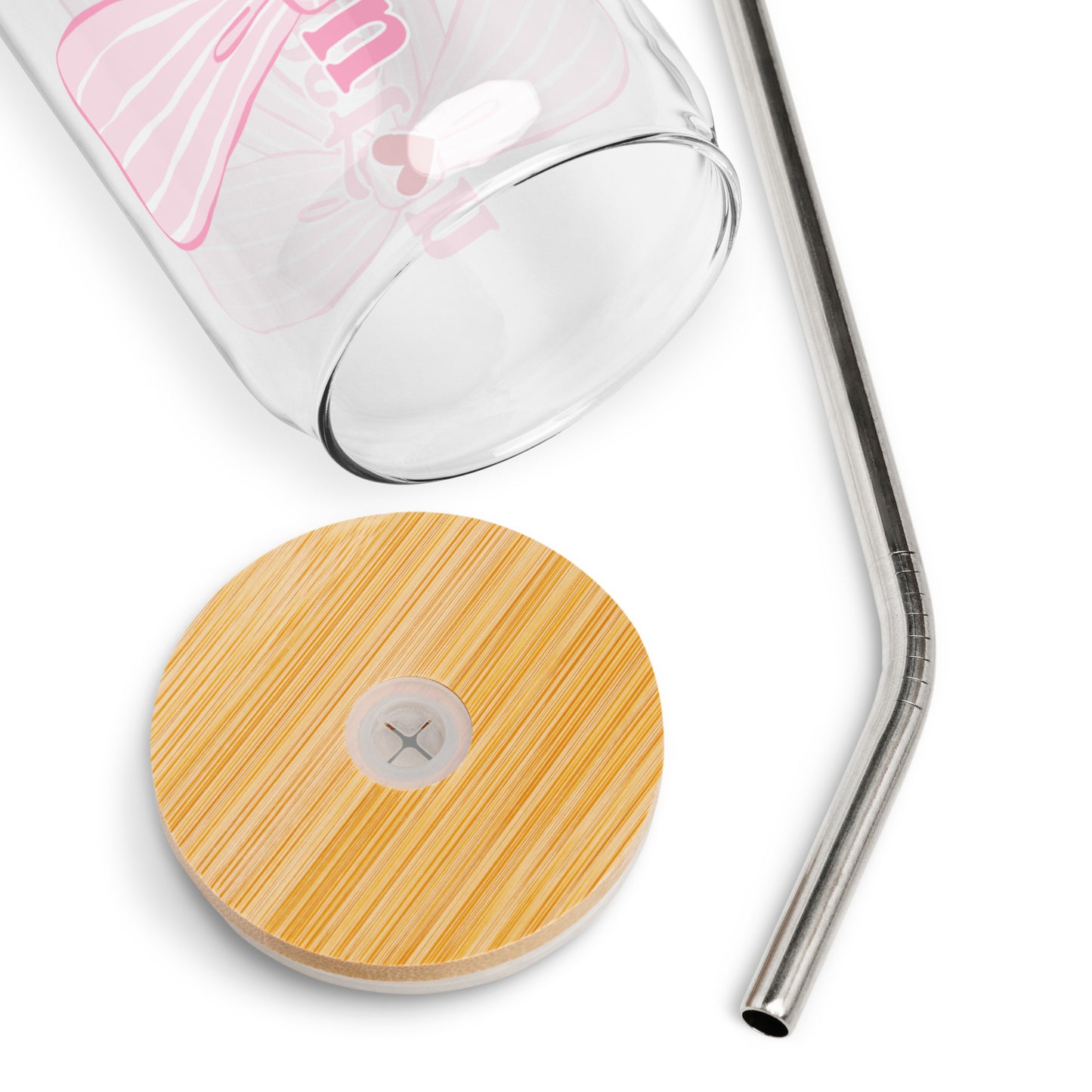 Charleston SC Pink Stripes Bow Glass Can - miles to shore