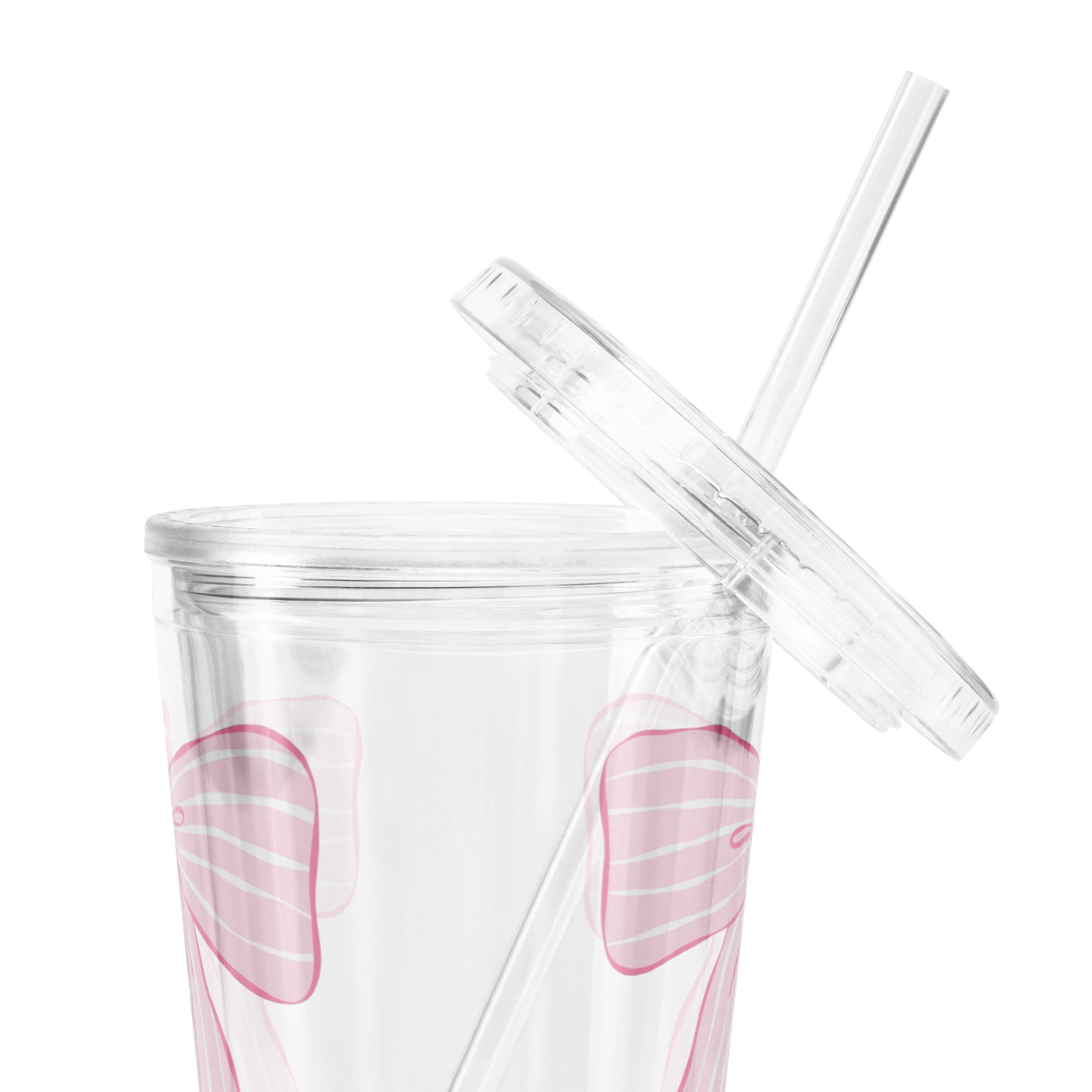 Charleston SC Pink Stripes Bow Clear Plastic Tumbler - miles to shore