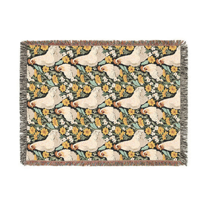 Chickens and Wild Flowers Woven Blanket