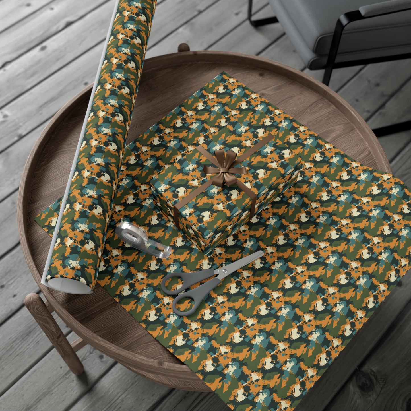 Orange Green Blue Smudge Military Camo Gift Wrap Paper