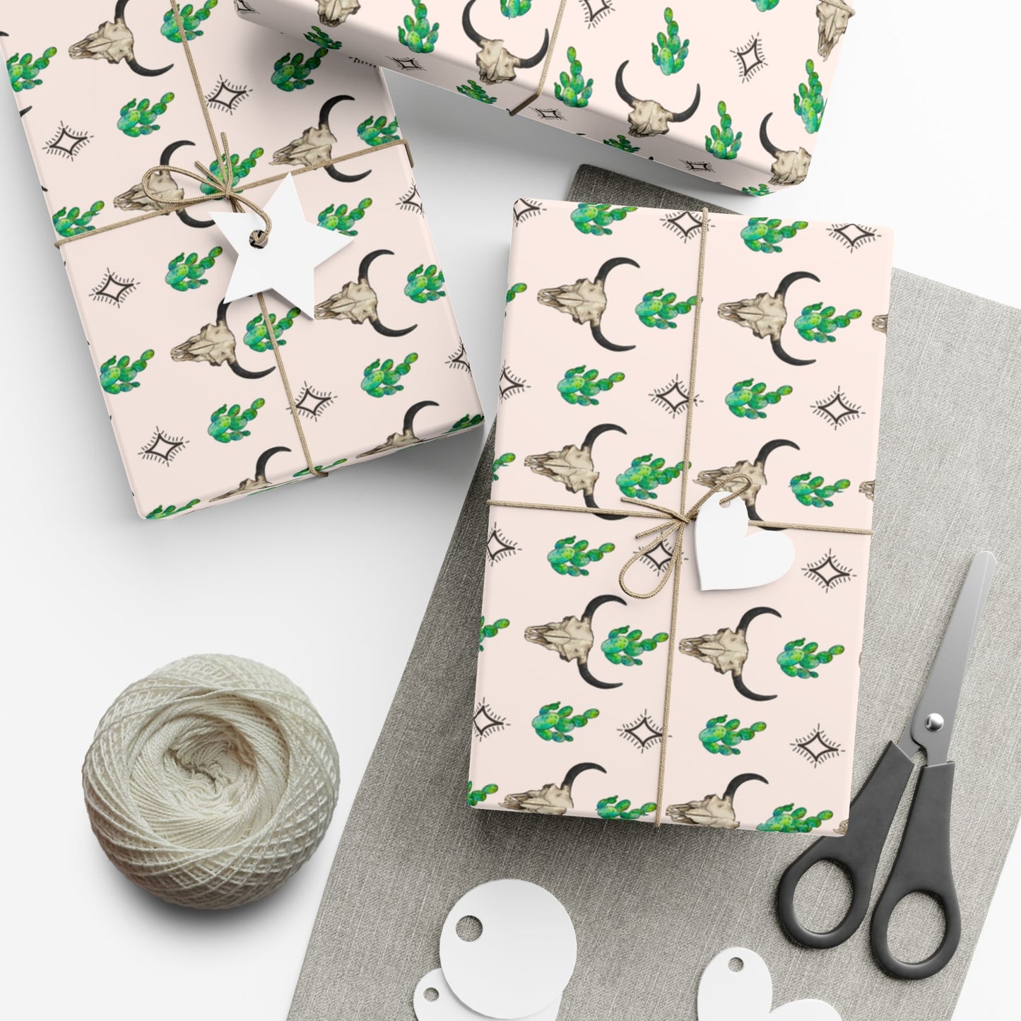 Western Steer Skull and Cactus Gift Wrap Paper